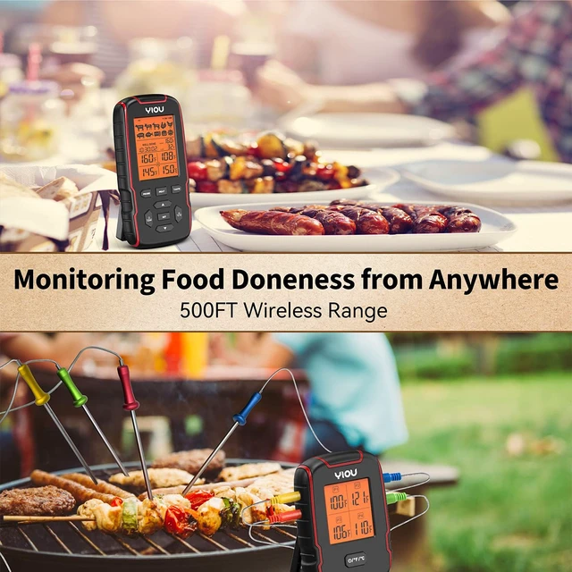 Alt view image 2 of 7 - Wireless Meat Thermometer for Cooking, Digital Meat Thermometer with 4 Probes, 500FT Ultra Accurate & Fast Food Thermometer for Oven, Smoker, Red