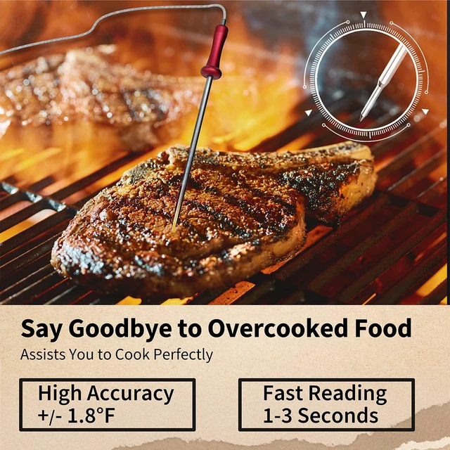 Alt view image 3 of 7 - Wireless Meat Thermometer for Cooking, Digital Meat Thermometer with 4 Probes, 500FT Ultra Accurate & Fast Food Thermometer for Oven, Smoker, Red
