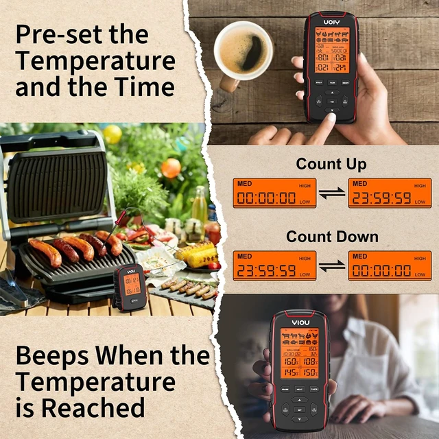 Alt view image 6 of 7 - Wireless Meat Thermometer for Cooking, Digital Meat Thermometer with 4 Probes, 500FT Ultra Accurate & Fast Food Thermometer for Oven, Smoker, Red