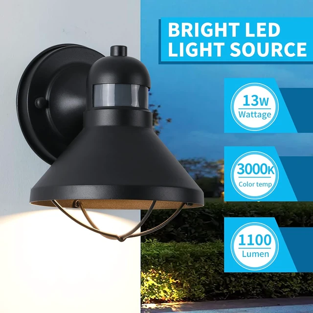 Alt view image 6 of 7 - Dusk to Dawn Motion Sensor Outdoor LED Porch Wall Light Fixture