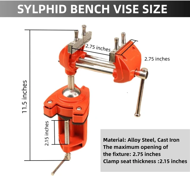 Alt view image 2 of 7 - Bench Vise 3 Inch Heavy Duty, 360° Swivel Base & Clamp-On Workbench Vise, Cast Steel Multi-Purpose Table Vice for Woodworking, Metalworking, Drilling, Sawing, DIY Projects