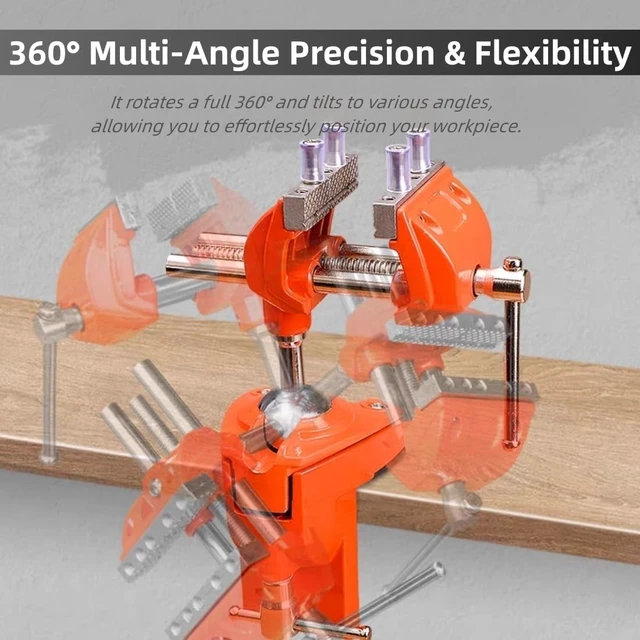 Alt view image 3 of 7 - Bench Vise 3 Inch Heavy Duty, 360° Swivel Base & Clamp-On Workbench Vise, Cast Steel Multi-Purpose Table Vice for Woodworking, Metalworking, Drilling, Sawing, DIY Projects