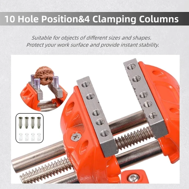 Alt view image 4 of 7 - Bench Vise 3 Inch Heavy Duty, 360° Swivel Base & Clamp-On Workbench Vise, Cast Steel Multi-Purpose Table Vice for Woodworking, Metalworking, Drilling, Sawing, DIY Projects
