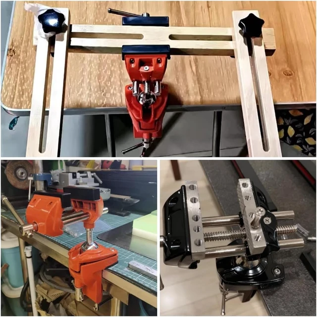 Alt view image 7 of 7 - Bench Vise 3 Inch Heavy Duty, 360° Swivel Base & Clamp-On Workbench Vise, Cast Steel Multi-Purpose Table Vice for Woodworking, Metalworking, Drilling, Sawing, DIY Projects