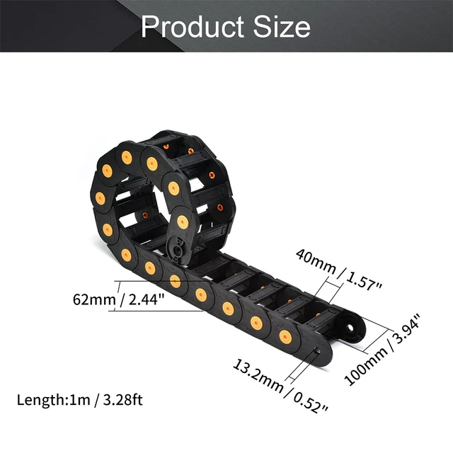 Alt view image 2 of 4 - Drag Chain Cable Carrier Open Type with End Connectors R100 40X100mm 1 Meter Plastic for Electrical CNC Machines Black 1Pcs