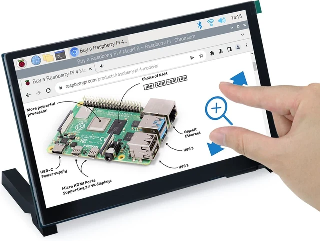 Main image of 7 Inch Touchscreen Monitor for Raspberry Pi 5 4 B 3 B+ A+, 800x480 Pixel IPS Display, 5-Point Touch Capacitive Screen, Driver-Free MIPI DSI Port