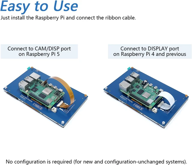 Alt view image 2 of 7 - 7 Inch Touchscreen Monitor for Raspberry Pi 5 4 B 3 B+ A+, 800x480 Pixel IPS Display, 5-Point Touch Capacitive Screen, Driver-Free MIPI DSI Port