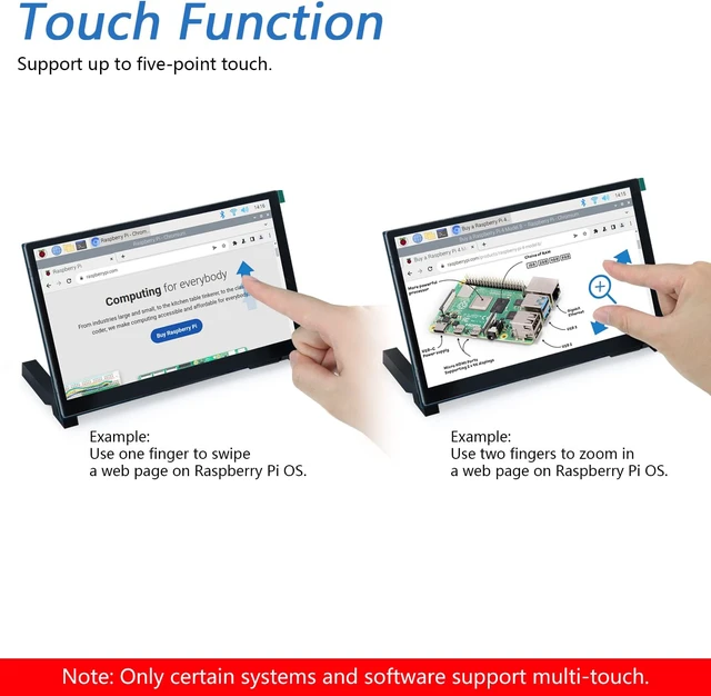Alt view image 3 of 7 - 7 Inch Touchscreen Monitor for Raspberry Pi 5 4 B 3 B+ A+, 800x480 Pixel IPS Display, 5-Point Touch Capacitive Screen, Driver-Free MIPI DSI Port