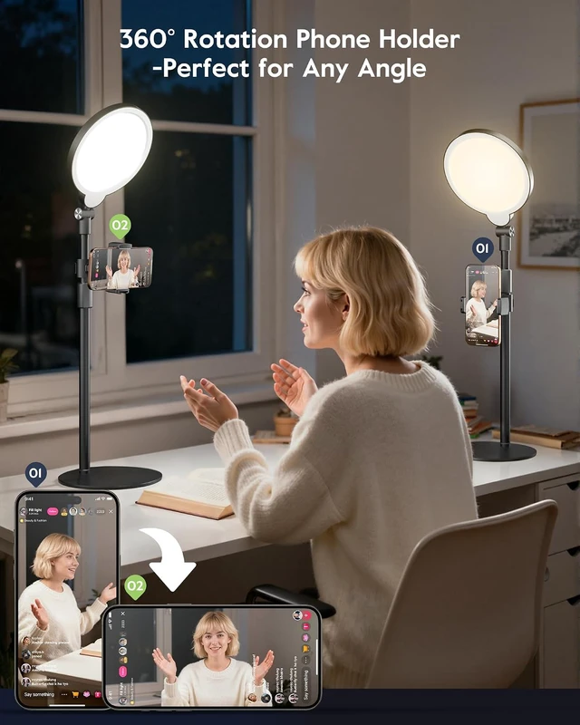 Alt view image 7 of 7 - Desk Ring Light with Stand for Computer, 30 Modes Video Conference Lighting