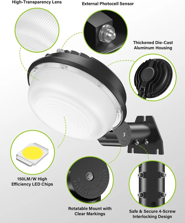 Alt view image 4 of 7 - 150W LED Barn Light Dusk to Dawn, 21000LM Outdoor Yard Light 5000K Aluminum