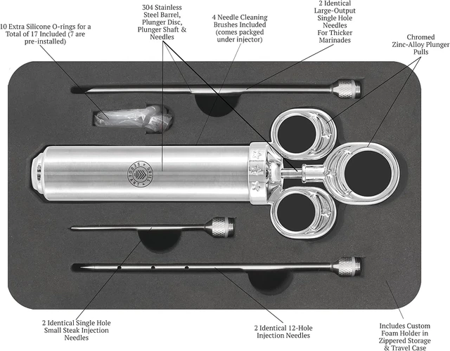 Alt view image 4 of 7 - Professional Meat Injector, Marinade Syringe Set, Forever Guarantee, Zippered Storage & Travel Case, 304 Stainless Steel, No Aluminum, 6 Needles, 2.5 oz Capacity, 4 Cleaning Brushes