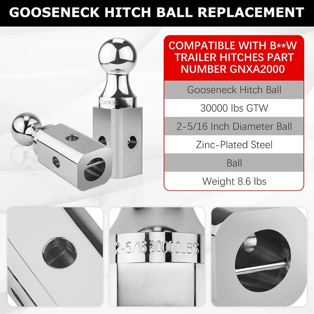 Alt view image 4 of 7 - Gooseneck Ball Hitch GNXA2000 2-5/16" Replacement Compatible with B-W Trailer Hitches Part Number GNXA2000 Gooseneck Tow Hitch Ball,Trailer Hitches GNXA2000-30,100lbs Load Capacity