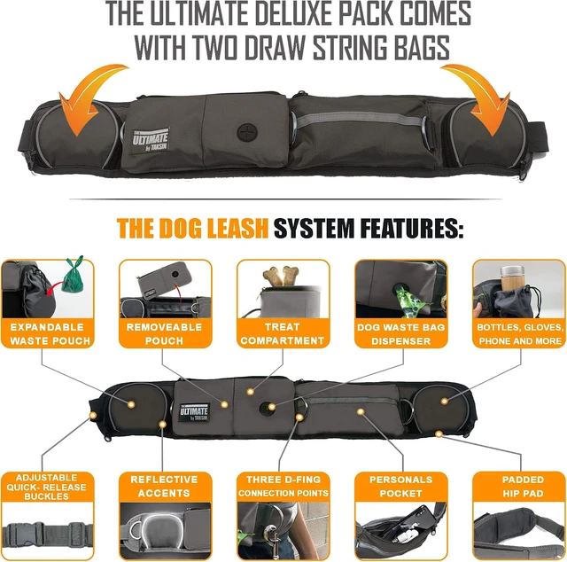 Alt view image 2 of 6 - The Ultimate Hands Free Dog Leash System for Walking Running Hiking Training, Reflective Bungee Leash, Treat Holder, Poop Bag Dispenser for Small Medium Large Dogs (Grey Deluxe Pack)