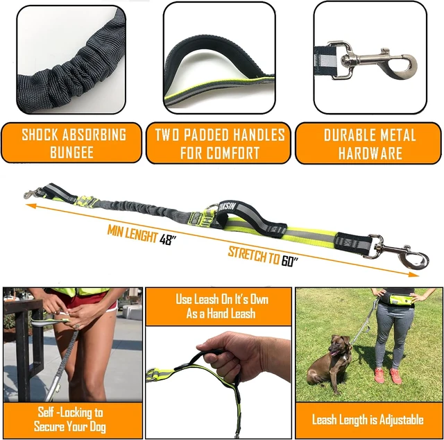 Alt view image 5 of 6 - The Ultimate Hands Free Dog Leash System for Walking Running Hiking Training, Reflective Bungee Leash, Treat Holder, Poop Bag Dispenser for Small Medium Large Dogs (Grey Deluxe Pack)