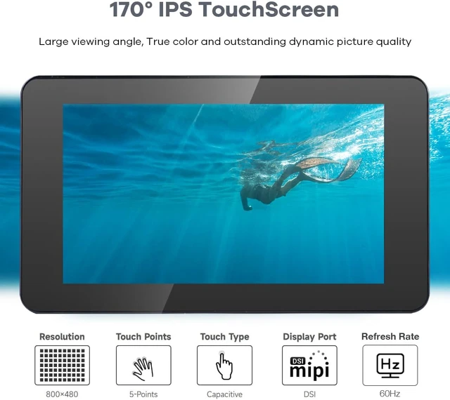 Alt view image 2 of 7 - 7 Inch Touchscreen IPS DSI Display Compatible with Raspberry Pi 5, 800x480 Capacitive Screen MIPI DSI Driver-Free Interface
