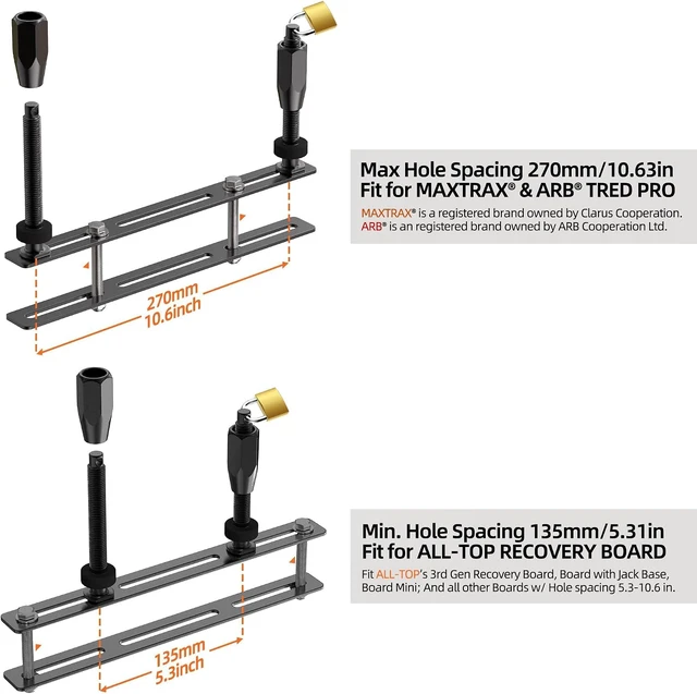Alt view image 2 of 6 - Recovery Board Mount Kit, Universal Bracket for Traction Tracks, Adjustable DIY Lockable Pin Set for Roof Rack, Crossbar & Cargo Basket