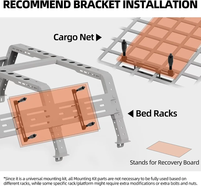 Alt view image 4 of 6 - Recovery Board Mount Kit, Universal Bracket for Traction Tracks, Adjustable DIY Lockable Pin Set for Roof Rack, Crossbar & Cargo Basket