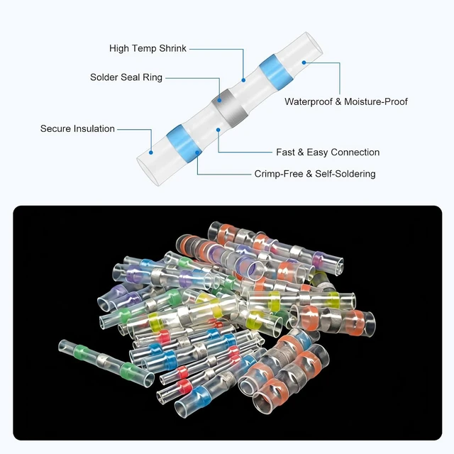 Alt view image 7 of 7 - 1500 PCS Solder Seal Wire Connectors, 26-10 Gauge Waterproof Heat Shrink Wire Connectors for Marine Electrical Automotive