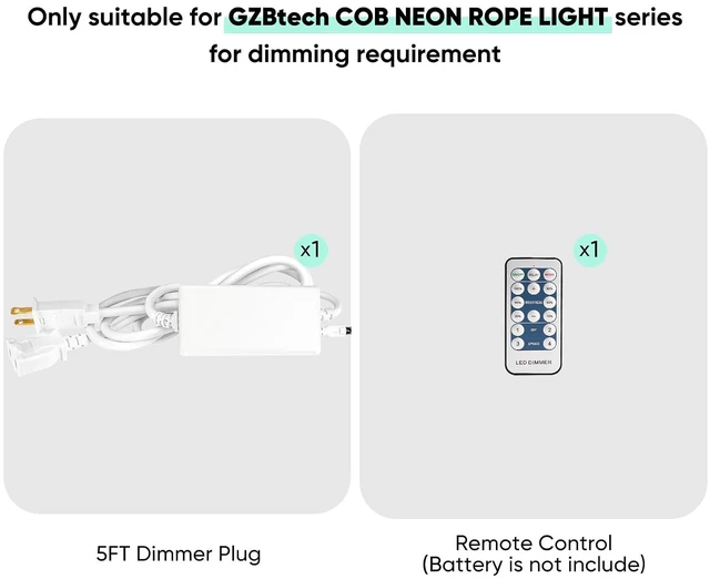Alt view image 2 of 7 - Universal Dimmer for Neon Strip Lights, 500 Watt Plug-in Dimmer with Remote Control & 5FT Length Cable, UL Listed, 66FT Control Distance(2 Prong Plug)