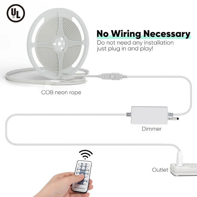 Alt view image 6 of 7 - Universal Dimmer for Neon Strip Lights, 500 Watt Plug-in Dimmer with Remote Control & 5FT Length Cable, UL Listed, 66FT Control Distance(2 Prong Plug)