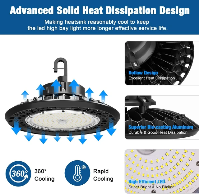 Alt view image 4 of 7 - LED High Bay Lights Super Bright 150W 22500LM Dimmable AC100-277V 5000K DLC/ETL Listed 6ft with US Plug