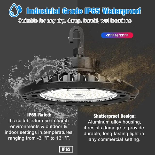 Alt view image 5 of 7 - LED High Bay Lights Super Bright 150W 22500LM Dimmable AC100-277V 5000K DLC/ETL Listed 6ft with US Plug