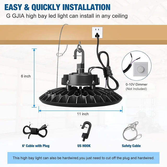 Alt view image 6 of 7 - LED High Bay Lights Super Bright 150W 22500LM Dimmable AC100-277V 5000K DLC/ETL Listed 6ft with US Plug