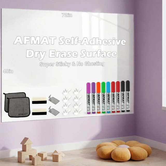 Main image of Dry Erase Whiteboard Paper, Large White Board Stickers for Wall, 6x4ft Dry Erase Paper Roll with Adhesive Backing, Perfect Replacement for White Board, No Ghost After 60 Days, 9 Much Better Markers