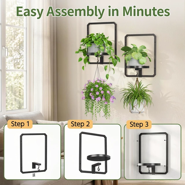 Alt view image 4 of 7 - Plant Picture Frame Holder Shelf Wall Window Indoor, 4 Pcs Black