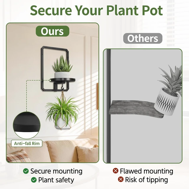 Alt view image 5 of 7 - Plant Picture Frame Holder Shelf Wall Window Indoor, 4 Pcs Black