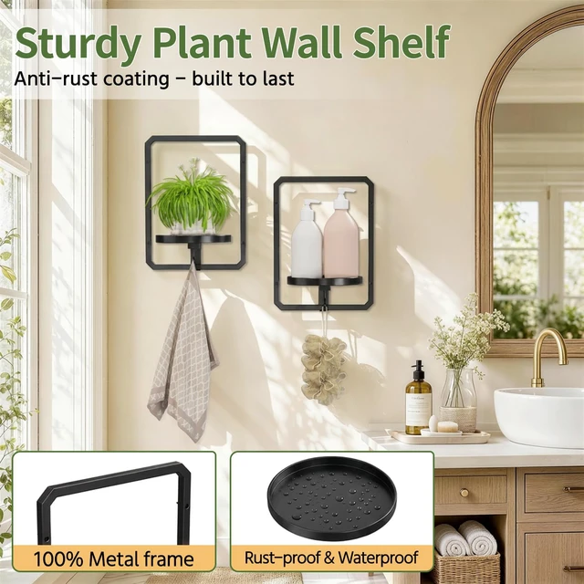 Alt view image 6 of 7 - Plant Picture Frame Holder Shelf Wall Window Indoor, 4 Pcs Black