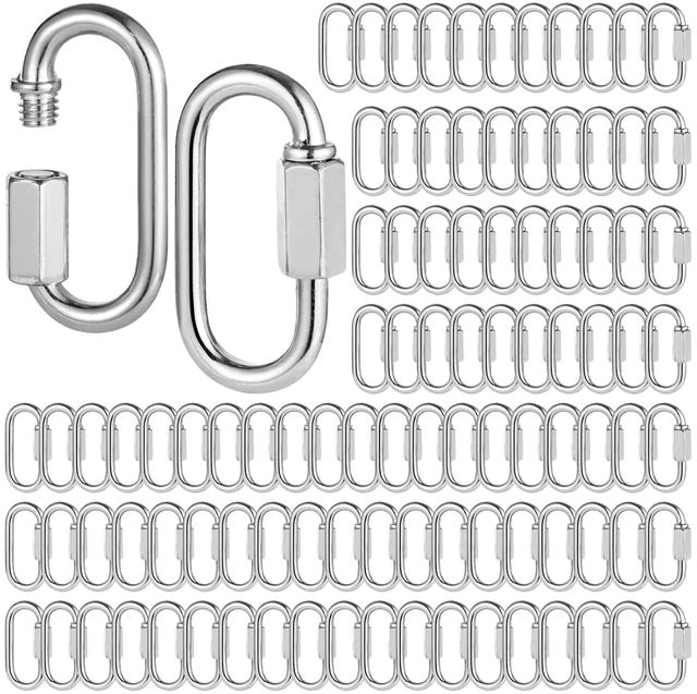 Main image of 100 Pack M6 1/4 Inch Zinc Alloy Quick Links, D-Shaped Locking Chain Repair Links, Screw Lock Connectors for Chains, Ropes, Pet Leashes