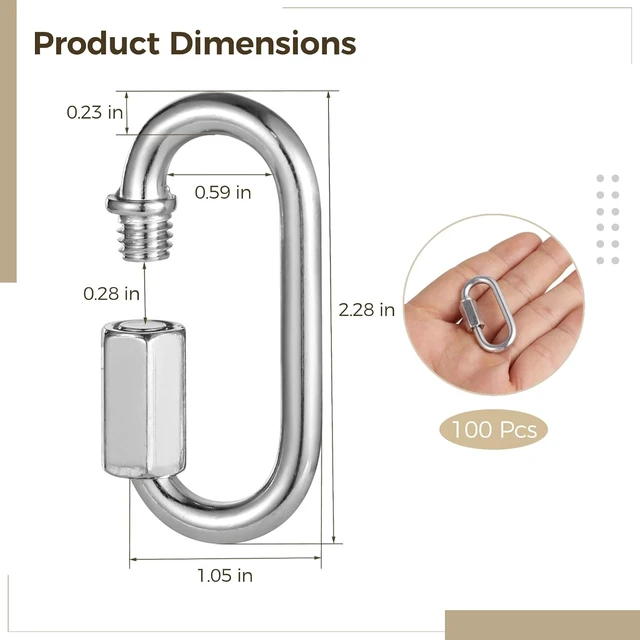 Alt view image 2 of 5 - 100 Pack M6 1/4 Inch Zinc Alloy Quick Links, D-Shaped Locking Chain Repair Links, Screw Lock Connectors for Chains, Ropes, Pet Leashes