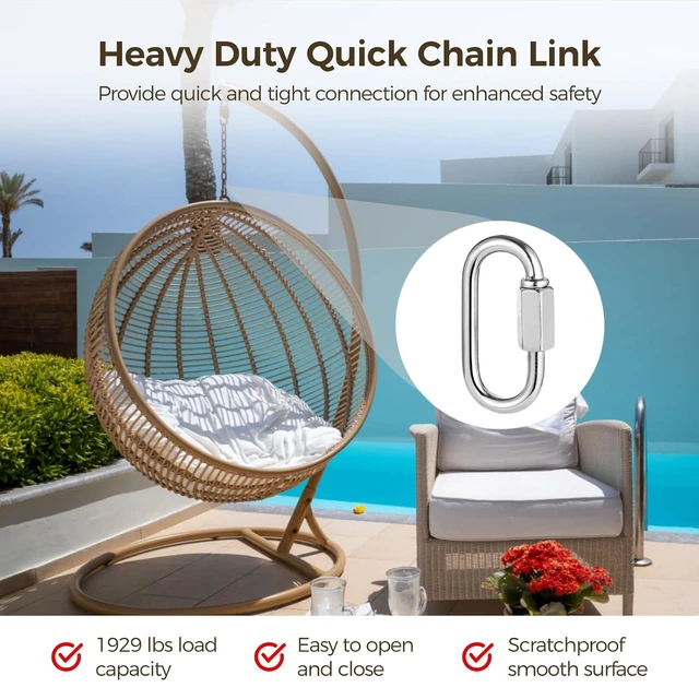 Alt view image 4 of 5 - 100 Pack M6 1/4 Inch Zinc Alloy Quick Links, D-Shaped Locking Chain Repair Links, Screw Lock Connectors for Chains, Ropes, Pet Leashes
