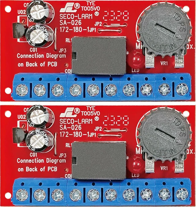Main image of SA-026Q Pack of 2 Enforcer Mini Programmable Timers, from 1 to 180 Seconds Via an Onboard Potentiometer, 12-24 VAC/VDC, Built-in Buzzer Output