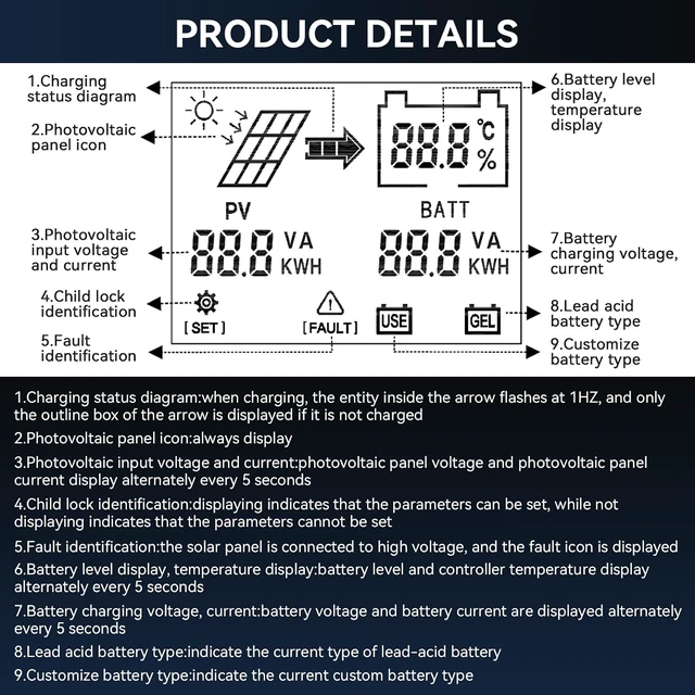 Alt view image 6 of 7 - 600W MPPT Boost Solar Charge Controller, LCD Solar Charging Regulator