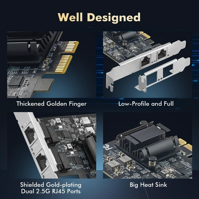 Alt view image 5 of 7 - 2 Ports 2.5G PCIe Network Adapter, RTL8125B LAN Controller 2500/1000/100Mbps Ethernet RJ45 NIC Card Support PXE for Windows/Linux