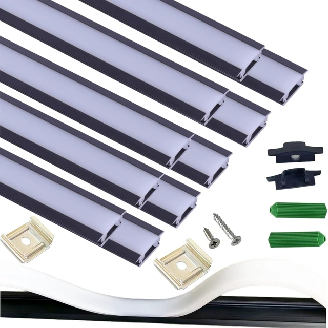 Main image of 10-Pack 3.3FT Recessed Strip Black Channel With Continuous Silicone Diffuser , Flexible Seamless Milky Cover LED Ribbon Tape Track, Wardrobe Bookcase Cabinet Embedded Aluminum Low Profile (10, Black)