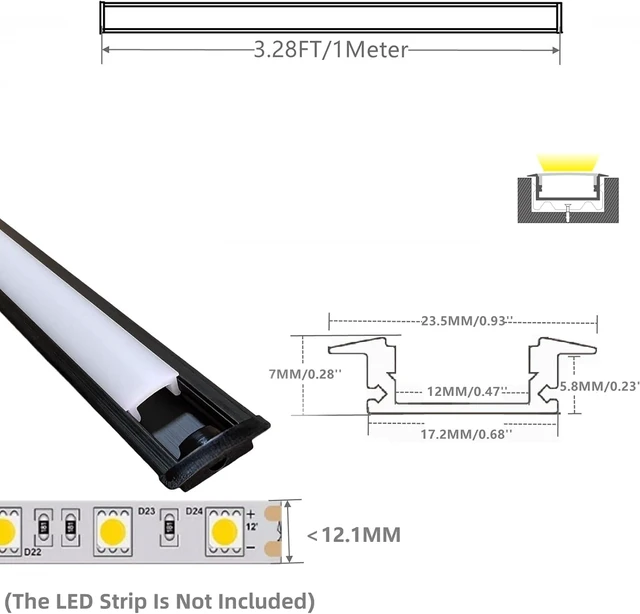 Alt view image 2 of 7 - 10-Pack 3.3FT Recessed Strip Black Channel With Continuous Silicone Diffuser , Flexible Seamless Milky Cover LED Ribbon Tape Track, Wardrobe Bookcase Cabinet Embedded Aluminum Low Profile (10, Black)