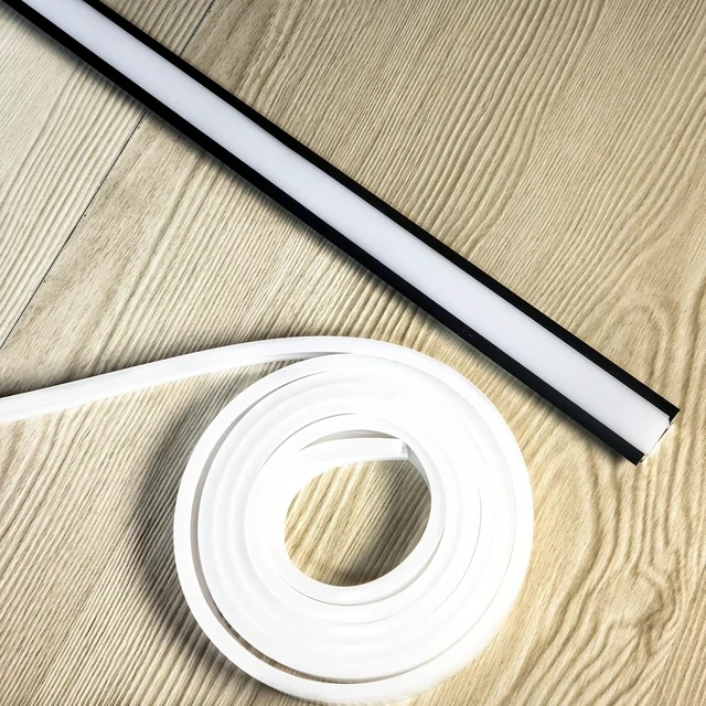 Alt view image 5 of 7 - 10-Pack 3.3FT Recessed Strip Black Channel With Continuous Silicone Diffuser , Flexible Seamless Milky Cover LED Ribbon Tape Track, Wardrobe Bookcase Cabinet Embedded Aluminum Low Profile (10, Black)
