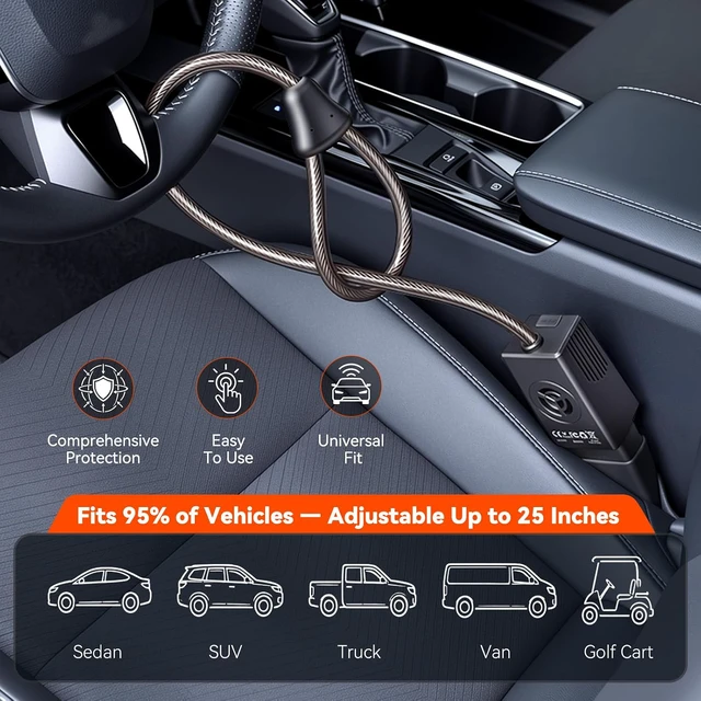 Alt view image 6 of 7 - Upgrade Car Steering Wheel Lock with Remote, Keyless Anti-Theft Car Device