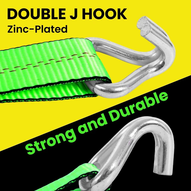 Alt view image 3 of 7 - 2"x20' Ratchet Straps with J Hooks - 10,000lb Break Strength/ 3,333lb Load Capacity Ratchet Tie Down Strap - Ratchet Straps Heavy Duty - Cargo Straps for Truck, Lawn Equipment, Car Roof, 4 Pack(Green)