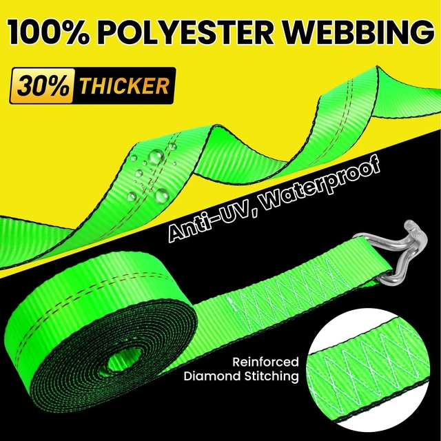 Alt view image 5 of 7 - 2"x20' Ratchet Straps with J Hooks - 10,000lb Break Strength/ 3,333lb Load Capacity Ratchet Tie Down Strap - Ratchet Straps Heavy Duty - Cargo Straps for Truck, Lawn Equipment, Car Roof, 4 Pack(Green)