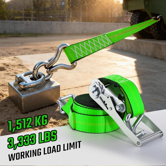 Alt view image 7 of 7 - 2"x20' Ratchet Straps with J Hooks - 10,000lb Break Strength/ 3,333lb Load Capacity Ratchet Tie Down Strap - Ratchet Straps Heavy Duty - Cargo Straps for Truck, Lawn Equipment, Car Roof, 4 Pack(Green)