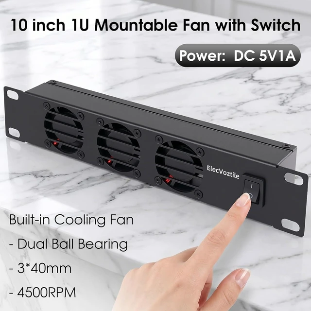 Alt view image 2 of 5 - 10 inch 1U Rack Mount Fan Panel with Switch, Metal Case