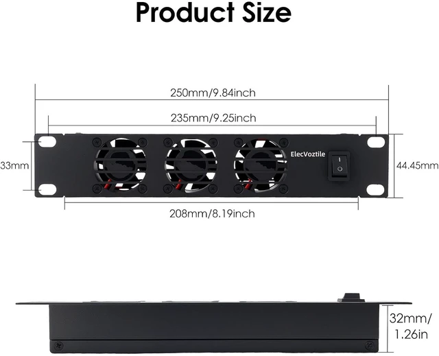 Alt view image 4 of 5 - 10 inch 1U Rack Mount Fan Panel with Switch, Metal Case