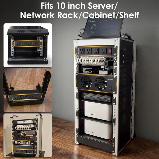Alt view image 5 of 5 - 10 inch 2U Rack Mount Fan Panel with Switch, Metal Case