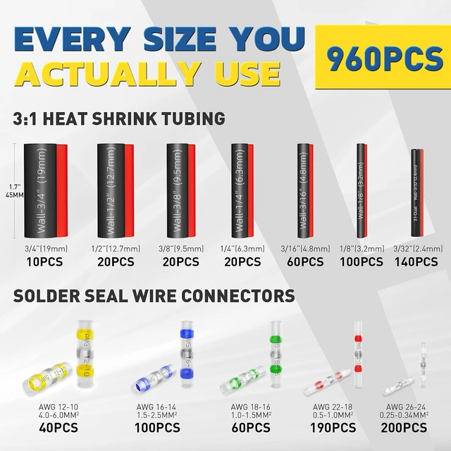Alt view image 3 of 7 - 960PCS Solder Seal Connectors Kit with 3:1 Heat Shrink Tubing