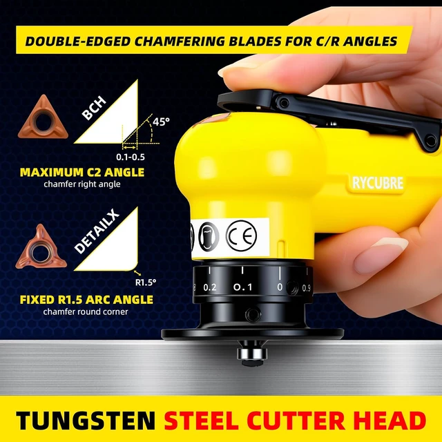 Alt view image 3 of 7 - Pneumatic Chamfering Tool - High-Speed Air Chamfer Tool with 6 C Blades, 6 R Blades & 6 Bearings, Mini Grinder Tool for Metal Deburring, Wood & Acrylic Edge Shaping