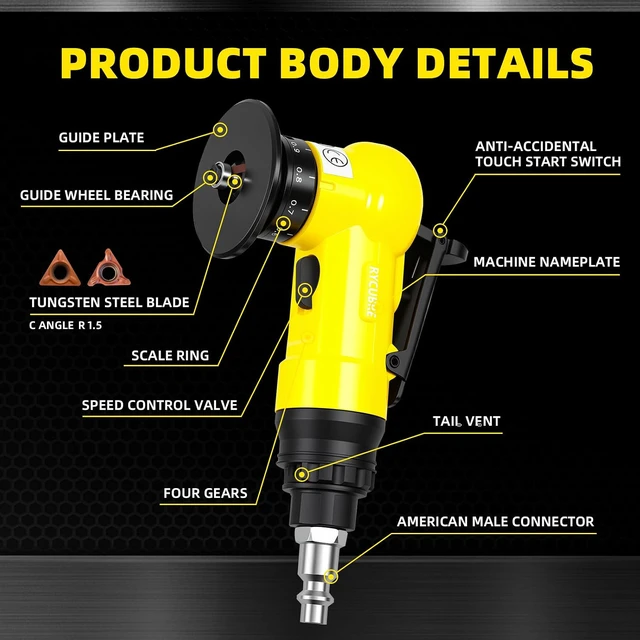 Alt view image 5 of 7 - Pneumatic Chamfering Tool - High-Speed Air Chamfer Tool with 6 C Blades, 6 R Blades & 6 Bearings, Mini Grinder Tool for Metal Deburring, Wood & Acrylic Edge Shaping